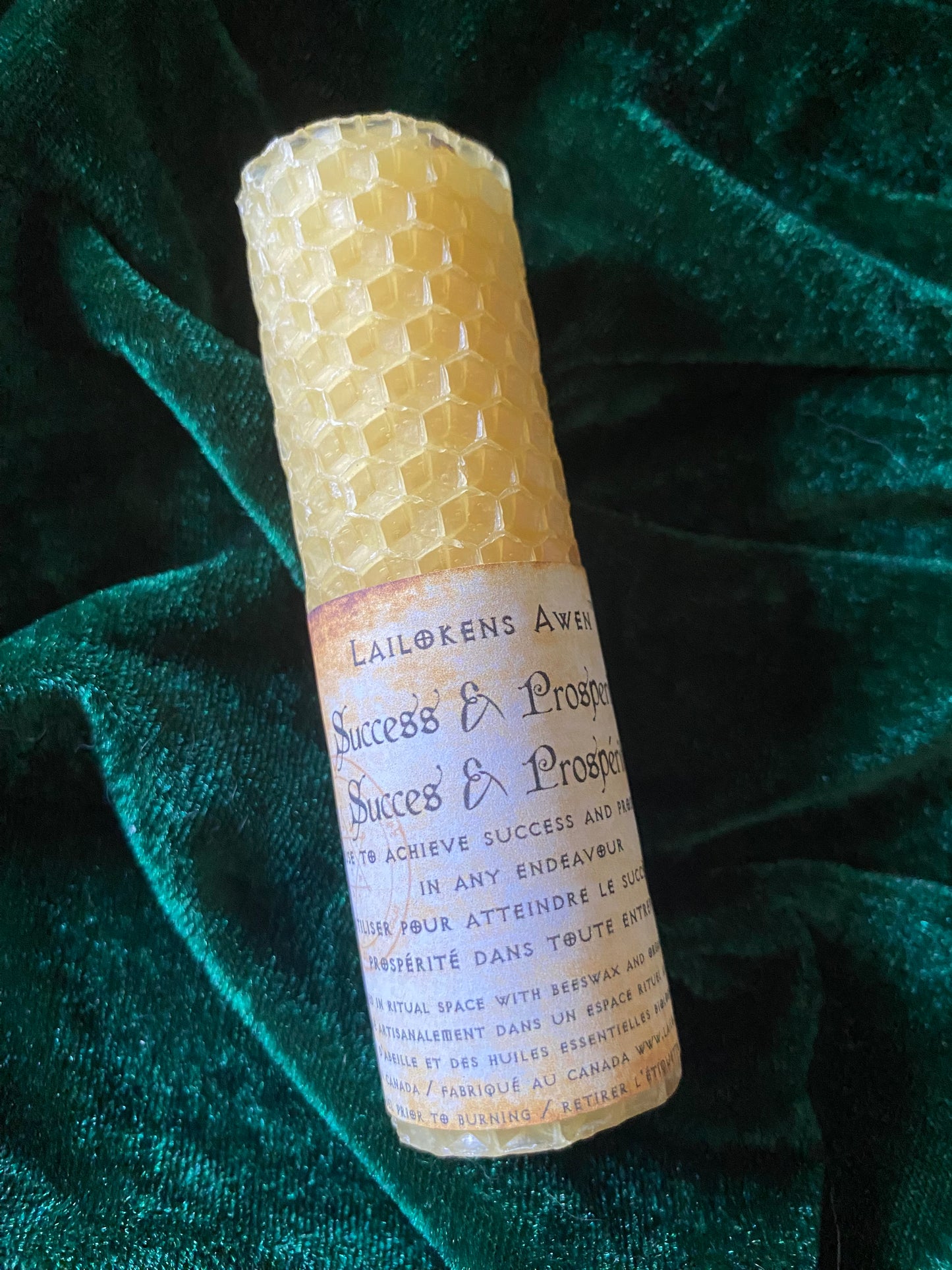 Lailokens Awen Beeswax Spell Candle - Success and Prosperity