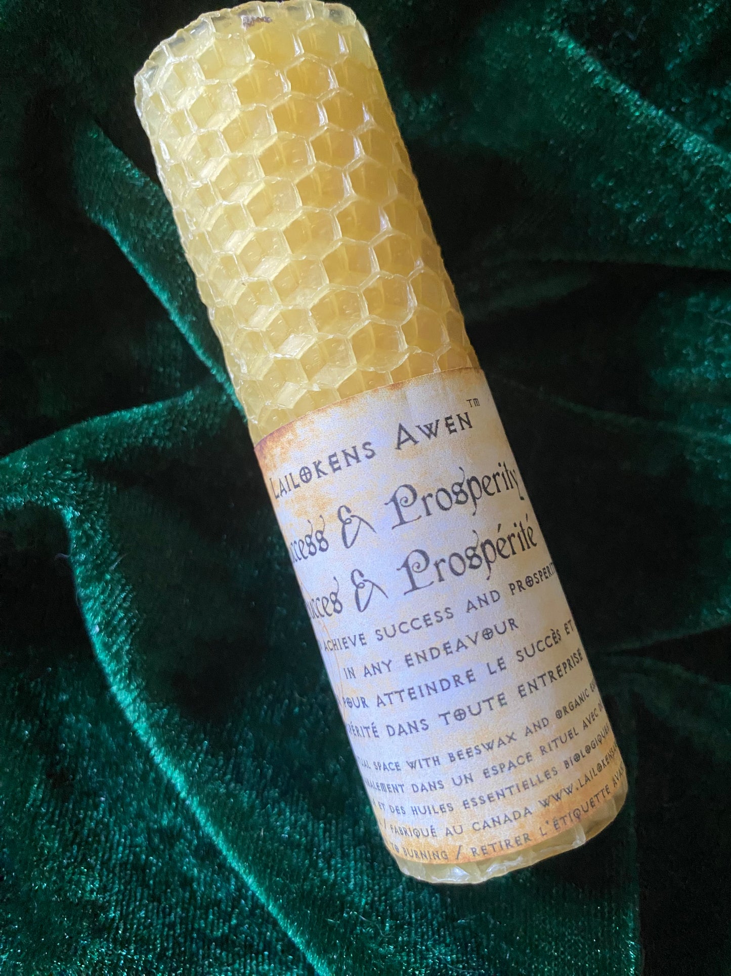 Lailokens Awen Beeswax Spell Candle - Success and Prosperity